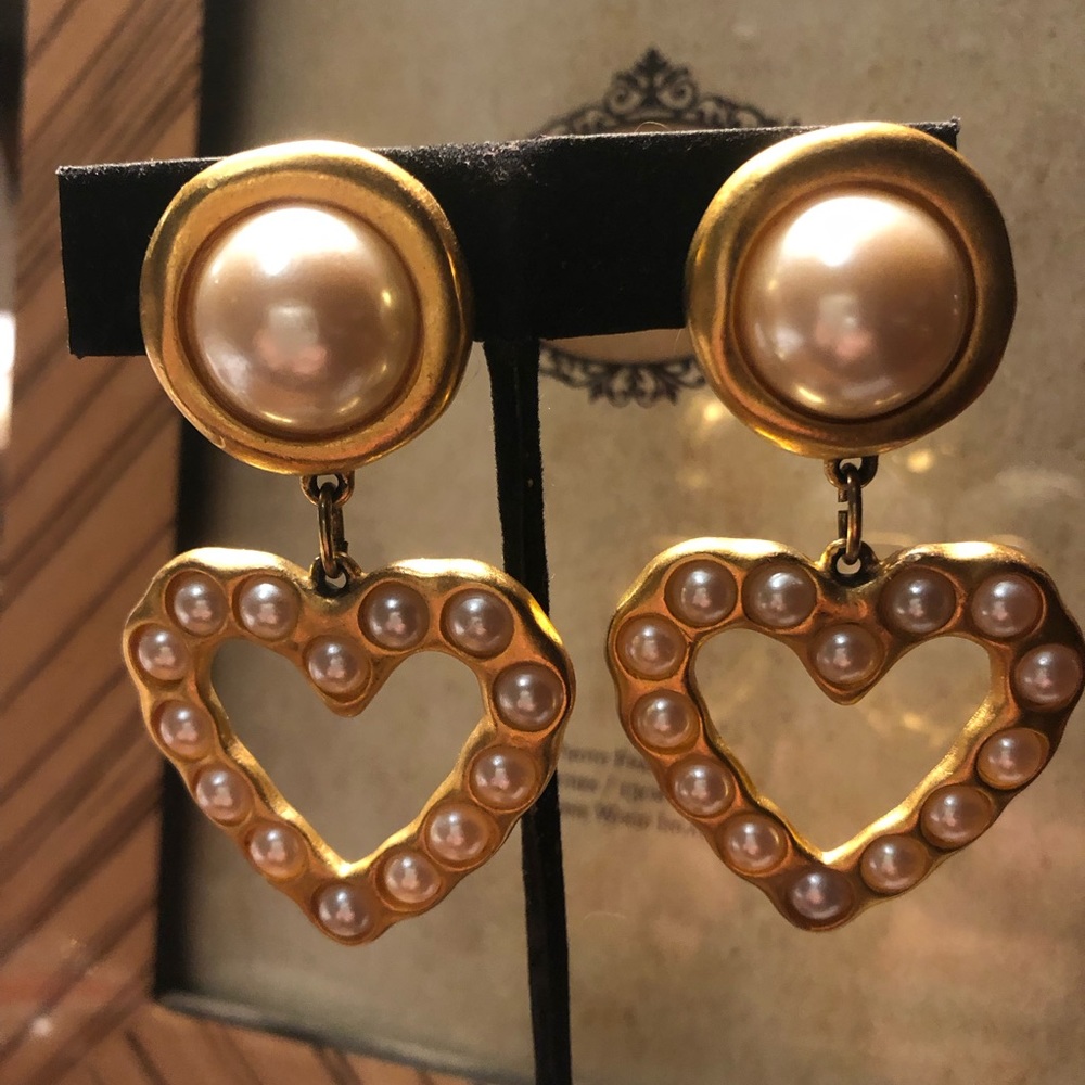 Givenchy Gold Tone Heart Clip on Earrings